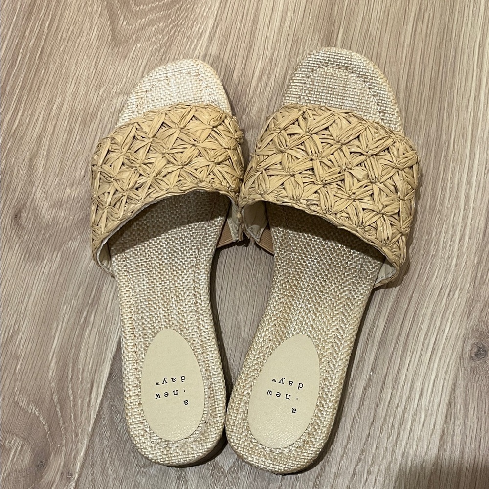 Woven Tan Slide Sandals
